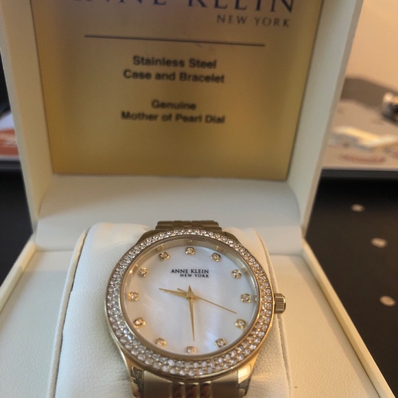 Anne Klein 12/7742MPGB York Stainless Gold-Tone Watch Mother-of-Pearl Dial - Picture 2 of 10